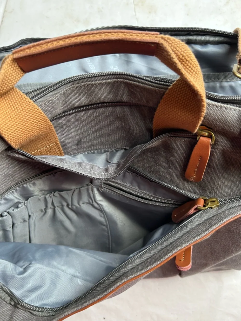 Coolbell Canvas Messenger Laptop Bag in Gray with Tan Accents